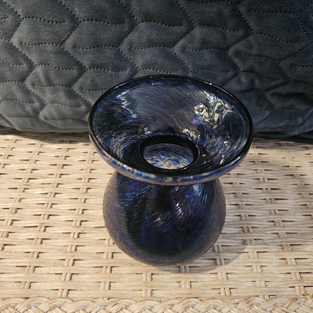 Vintage Vase for Indoor Forcing Bulbs,Studio glass ,White and Blue Swirl Design